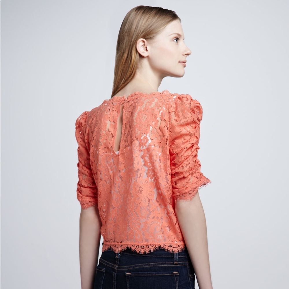 Joie Fanny Lace Top Orange Lace Blouse Sz S - Picture 2 of 8